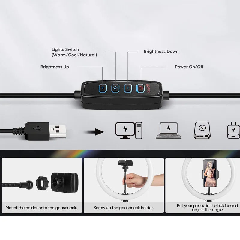 Aro de Luz con Trípode y conexión USB